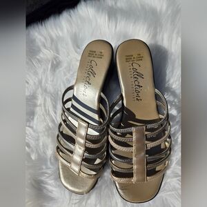 Collections Tender Tootsies Wedge Sandal Slippers Shoes Size US 7M Gold
